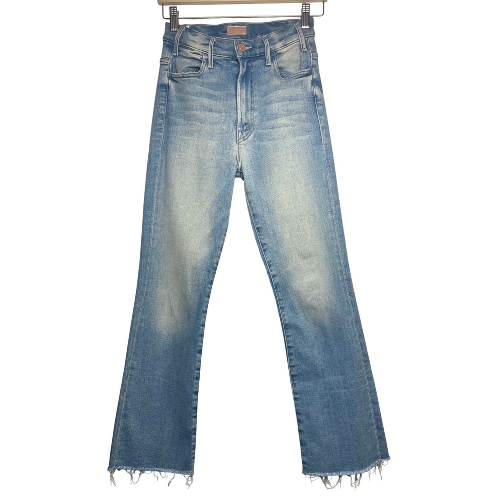 Mother The Hustler Ankle Fray Jeans Au Revoir Light Blue High Rise Slim Flare 25